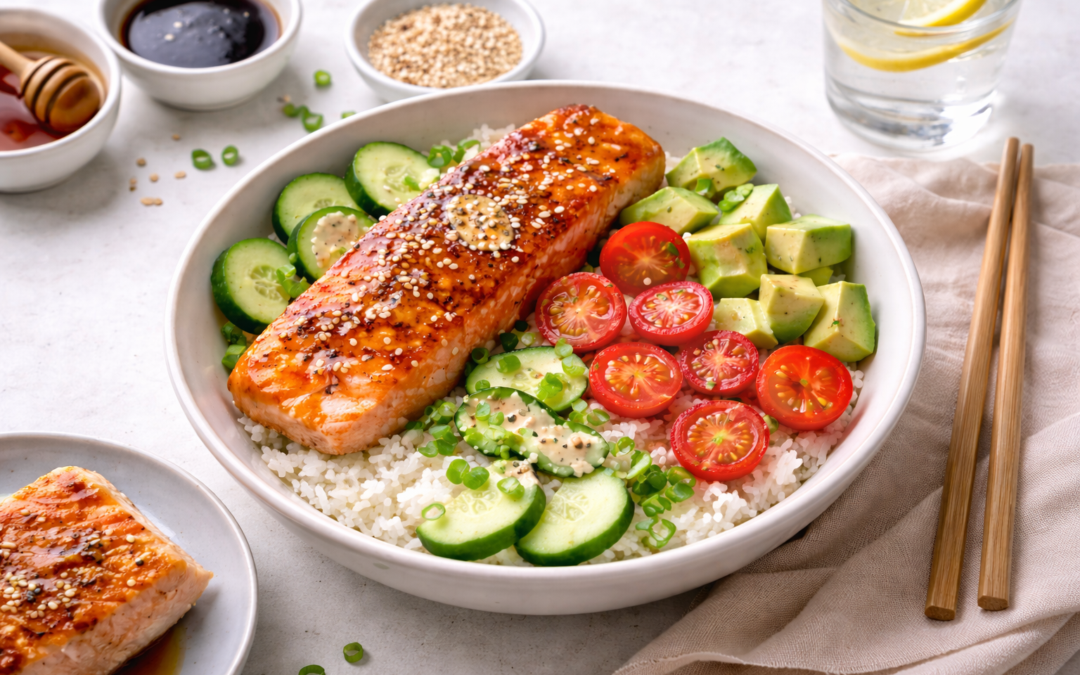 Easy honey soy salmon rice bowl
