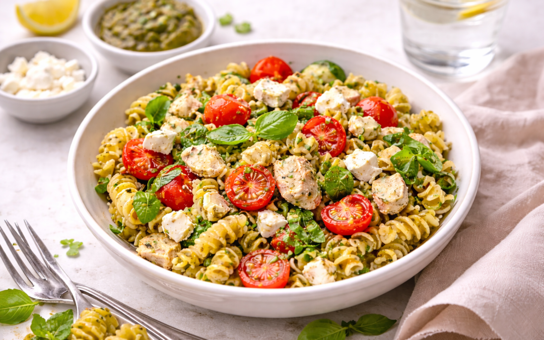 8-minute chicken pesto pasta